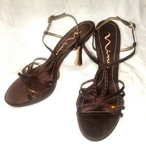Nina Brown Bedazzled Strappy Strap up Slingback Sandals Size US 8.5 EU 38.5